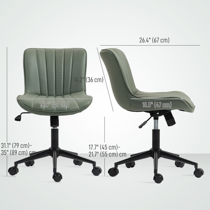 HOMCOM Armless Office Chair, 360° Swivel Desk Chair with Adjustable Height & Tilt Function for Home Office, Study, Dark Green