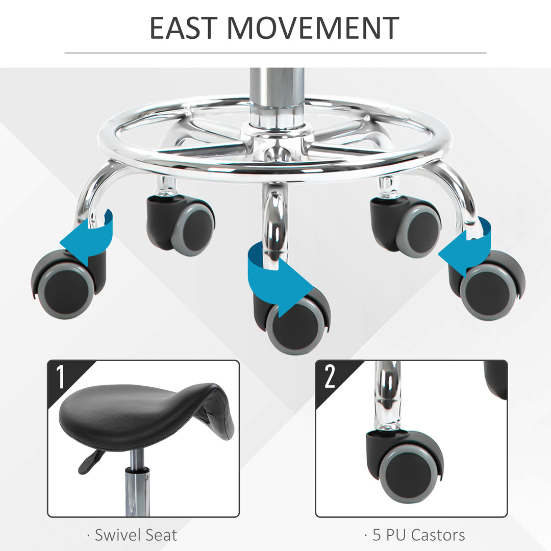 HOMCOM Saddle Stool, PU Leather Adjustable Rolling Salon Chair for Massage, Spa, Clinic, Beauty and Tattoo, Black