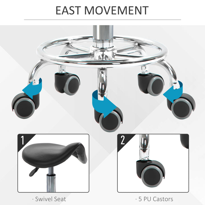 HOMCOM Saddle Stool, PU Leather Adjustable Rolling Salon Chair for Massage, Spa, Clinic, Beauty and Tattoo, Black