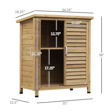 Outsunny Wooden Garden Storage Shed Kit Wood Garage Tool Organisation Cabinet with 2 Door , 34" x 18" x 38", Natural