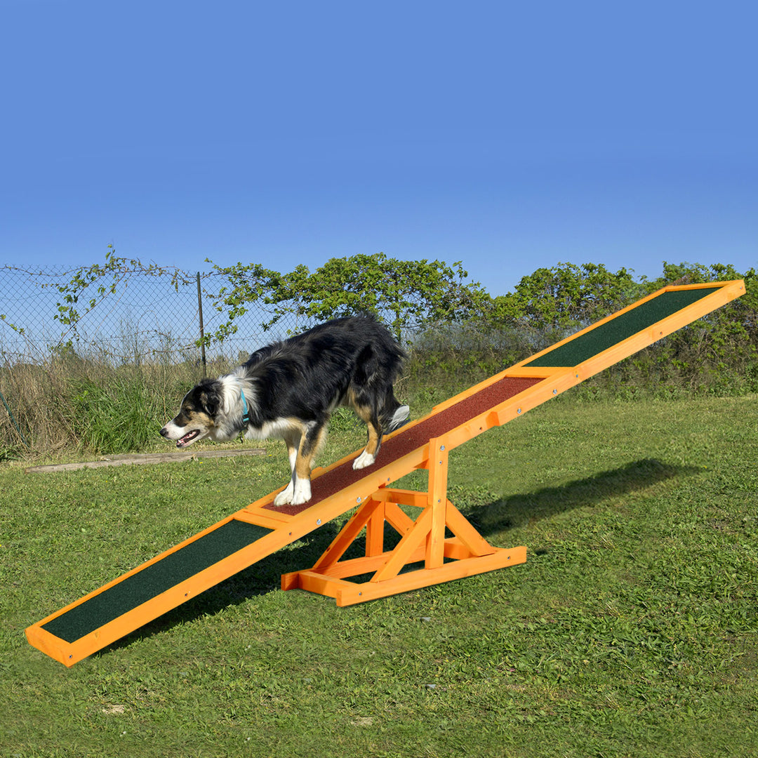 PawHut Wood Pet Seesaw Platform Dog Agility Training Equipment Run Game Toy Weather Resistant Pet Supplies Natural
