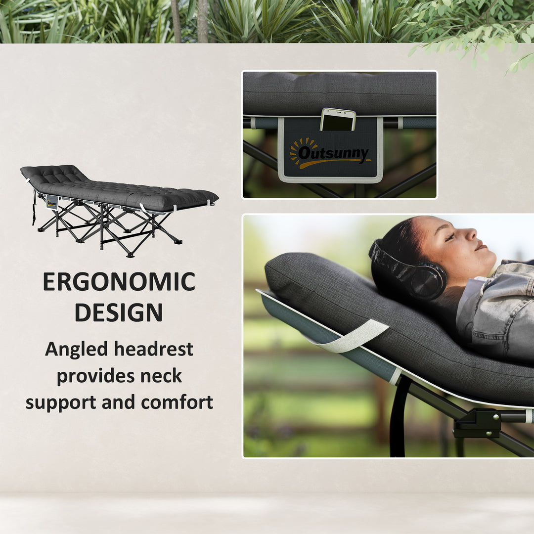 Outsunny 25.6" Wide Folding Bed, Camping Cot for Adults with Mattress, Carry Bag, Storage Pocket, Max Load 330 LBS, Light Grey