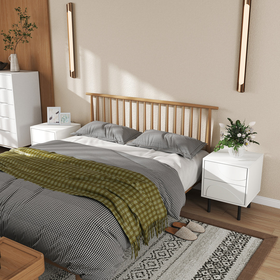 HOMCOM Nightstand Set of 2, Modern Bedside End Table with Push-to-Open Drawers and Steel Legs for Living Room, Bedroom, White