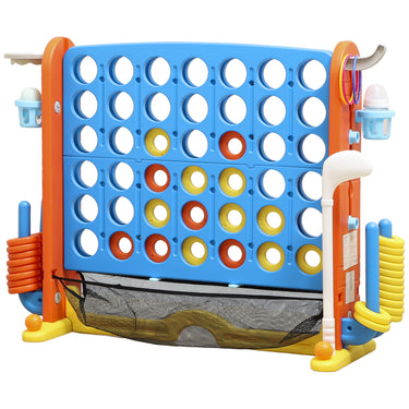 Qaba 4 in 1 Kids Jumbo Connect 4 Game Set with Basketball, Ring Toss, Golf, for Kids, Family, Indoor & Outdoor