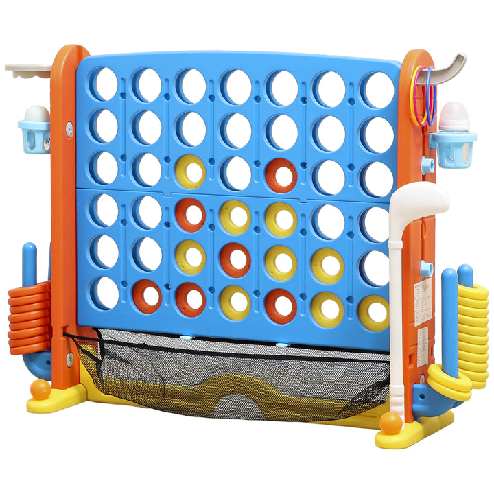 Qaba 4 in 1 Kids Jumbo Connect 4 Game Set with Basketball, Ring Toss, Golf, for Kids, Family, Indoor & Outdoor