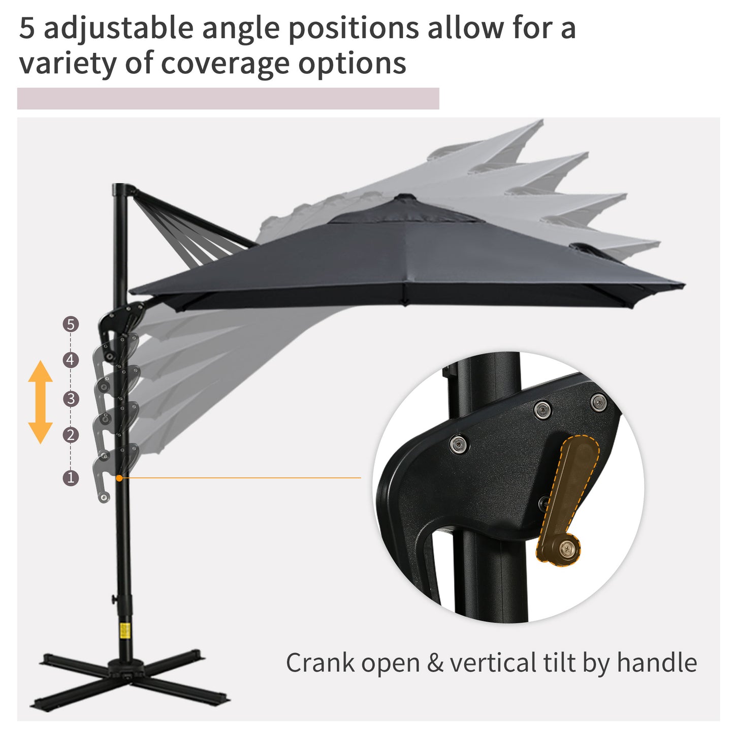 Outsunny 8'x8' Square Patio Hanging Offset Umbrella, Outdoor Cantilever Parasol w/ Cross Base, Cream White