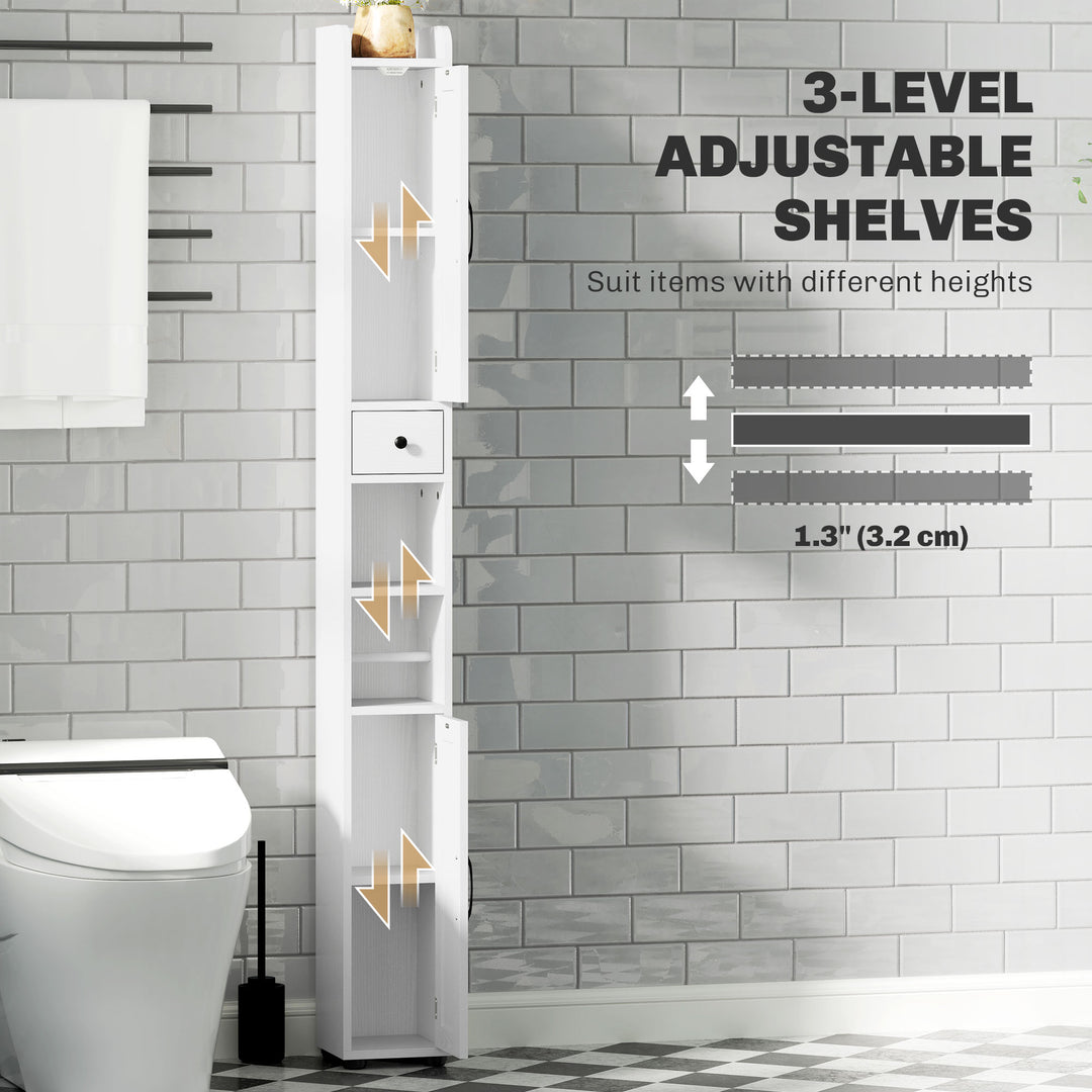 HOMCOM Narrow Bathroom Cabinet, Tall Bathroom Storage Cabinet with Barn Doors, Drawer and Adjustable Shelves, Brown Wood Grain