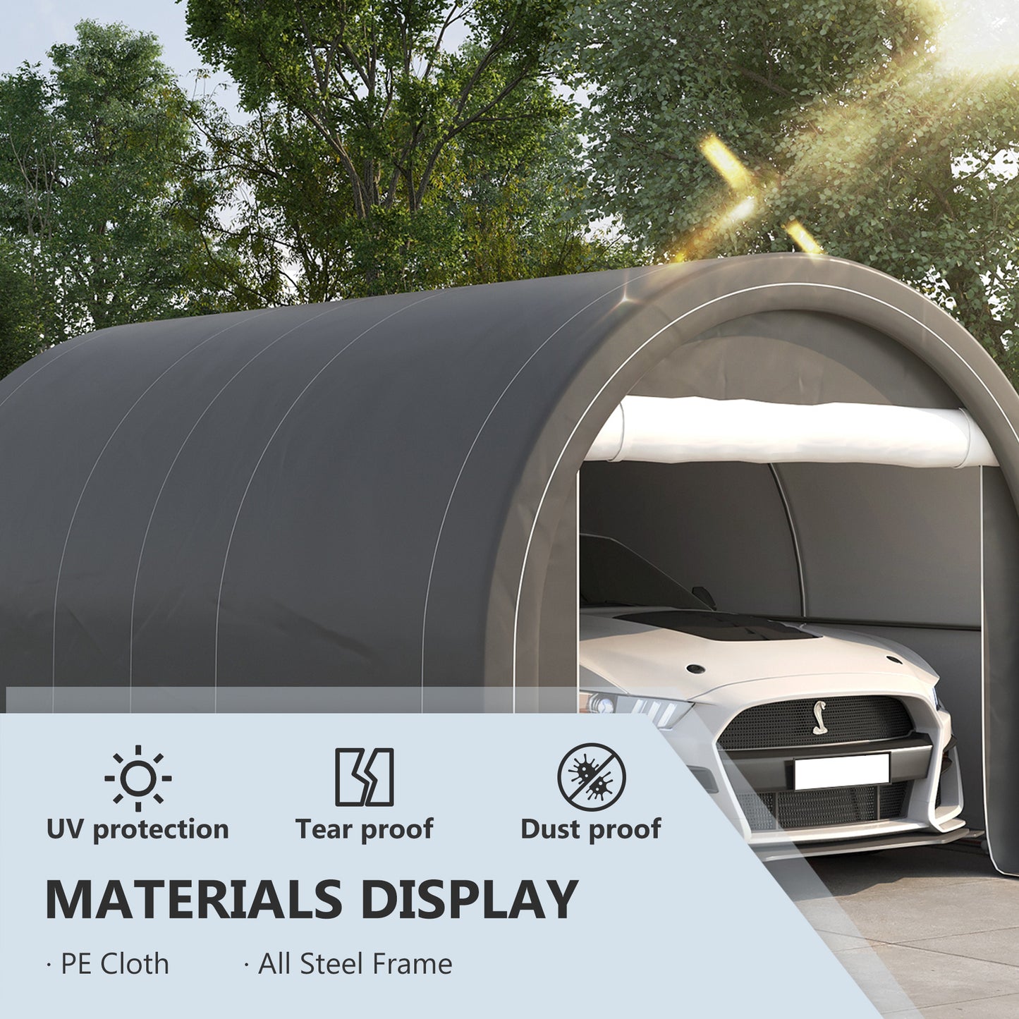 Outsunny 10' x 16' Heavy Duty Portable Carport Tent with Zippered Door, PE Cover for Car, Boat, Motorcycle, Bike, White