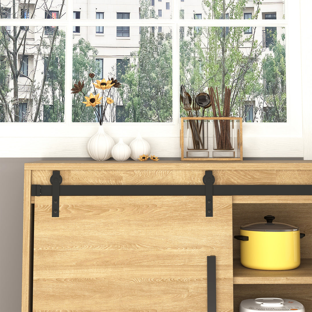 HOMCOM Mini Sliding Barn Door Hardware Kit for Double Doors, TV Stands, Cabinet Barn Door Hardware Kit, Fit 17.7" Wide Door Panel (J Shape), Black