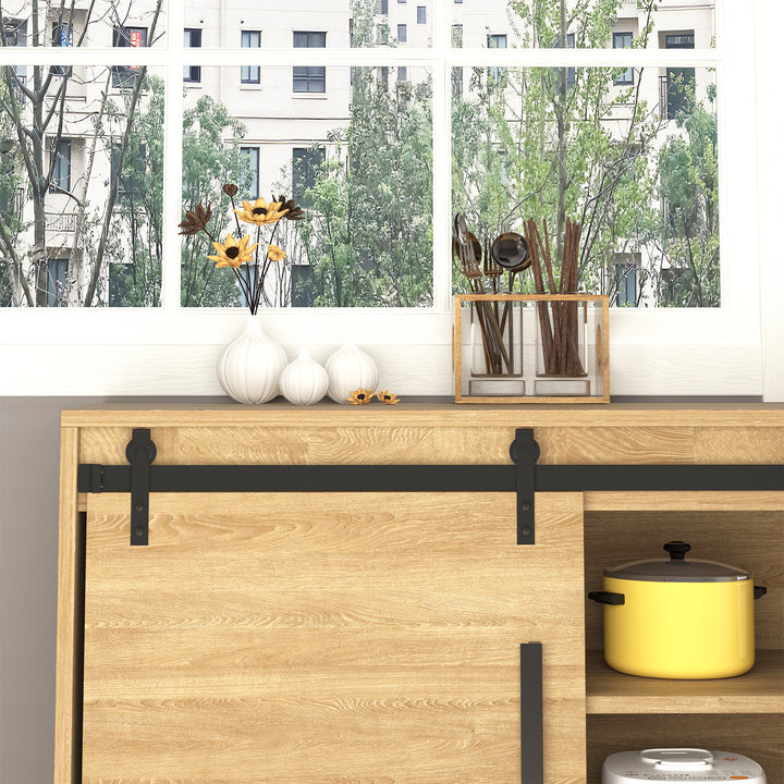 HOMCOM Mini Sliding Barn Door Hardware Kit for Double Doors, TV Stands, Cabinet Barn Door Hardware Kit, Fit 17.7" Wide Door Panel (J Shape), Black