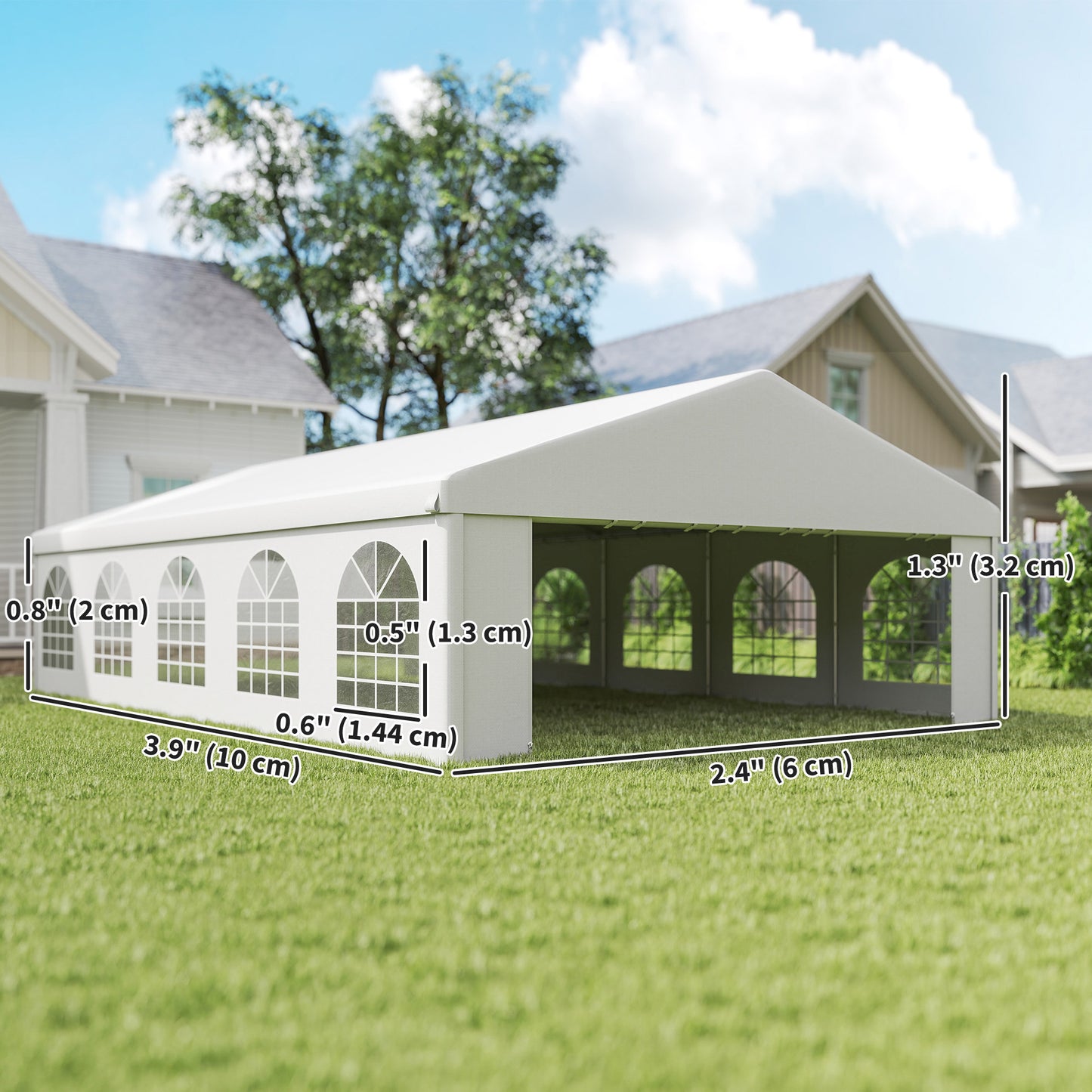 Outsunny 32'x16' Large Patio Gazebo, Steel Party Event Wedding Tent Canopy Carport Garage W/ 4 Removable Sidewalls for Outdoor Parking, White