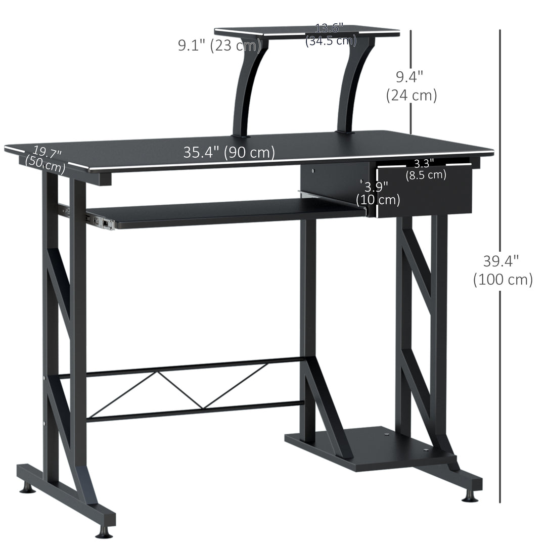 HOMCOM Computer Desk with Keyboard Tray, Writing Desk with Drawer, Workstation for Home Office, Black (35.4"Lx19.7"Wx39.4"H)