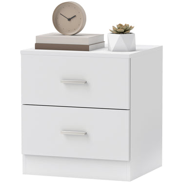 HOMCOM Bedside Table with 2 Drawers, Modern Nightstand for Bedroom, White
