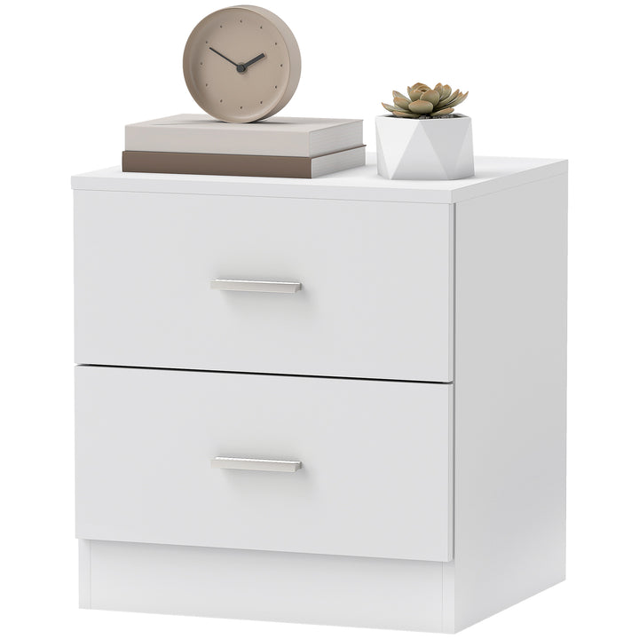 HOMCOM Bedside Table with 2 Drawers, Modern Nightstand for Bedroom, White