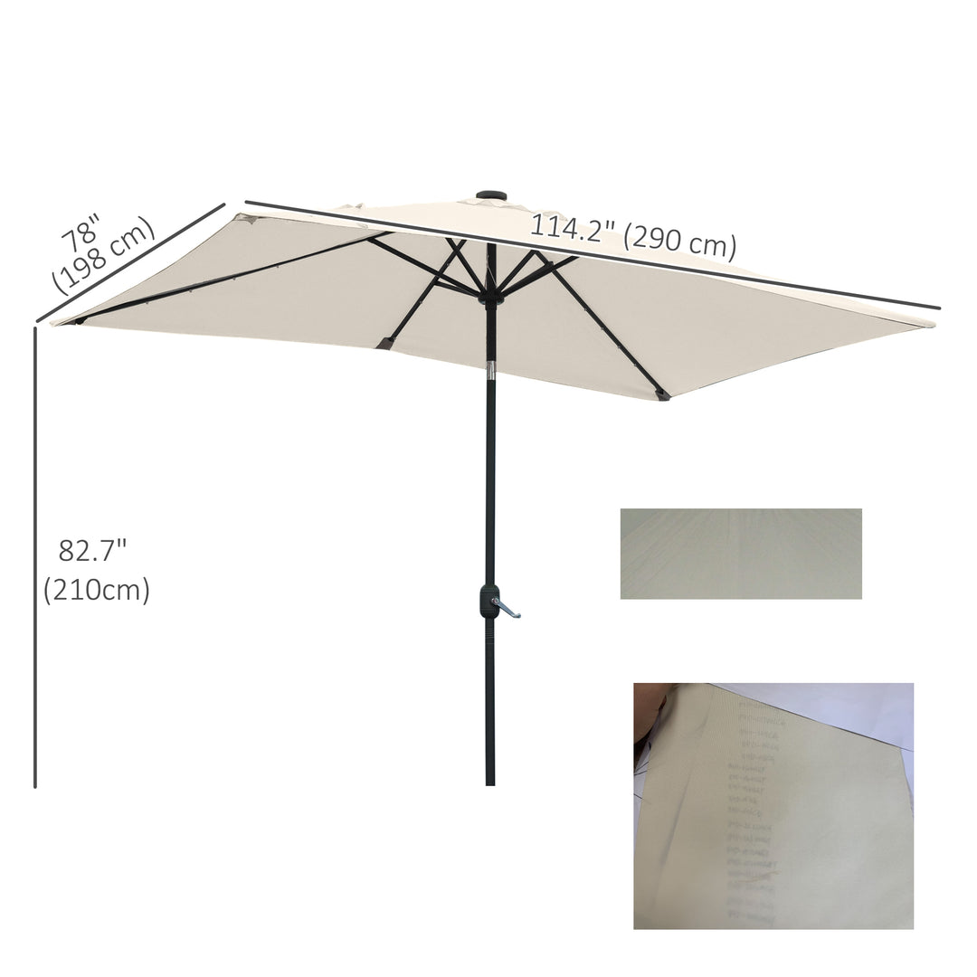 Outsunny 6' x 10' Patio Umbrella with 22 LED Solar Lights and Tilt, Rectangular Outdoor Table Umbrella with Crank, Dark Grey