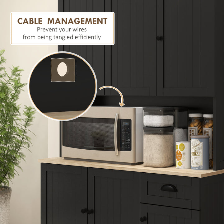 HOMCOM 71" Kitchen Pantry Buffet with Hutch Storage Cabinet Microwave Oven Stand with Drawer, White, Oak