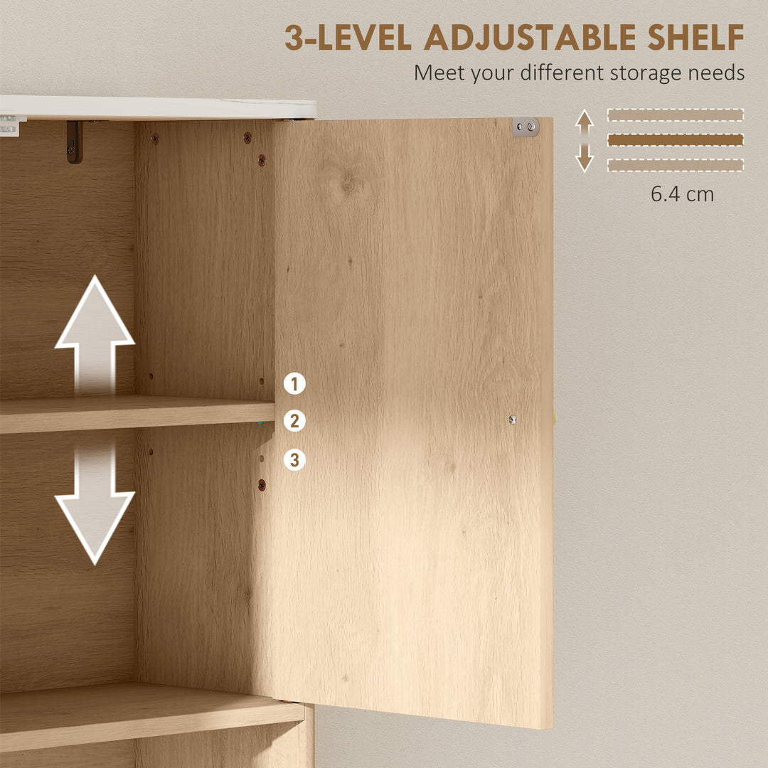 HOMCOM Over The Toilet Storage Cabinet with Adjustable Shelf, Open Shelf and Adjustable Bottom Bar, Oak