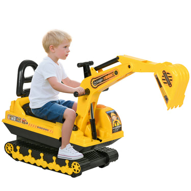Qaba Toy Excavator Large Safe Educational Kids Construction Vehicle with Under Seat Storage, Realistic Sound, Treaded Wheels, No Power Design, Yellow