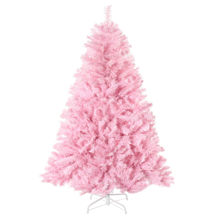 HOMCOM 5' Artificial Pink Christmas Tree with Auto Open, Steel Base, Wide Shape for Indoor Xmas Decoration