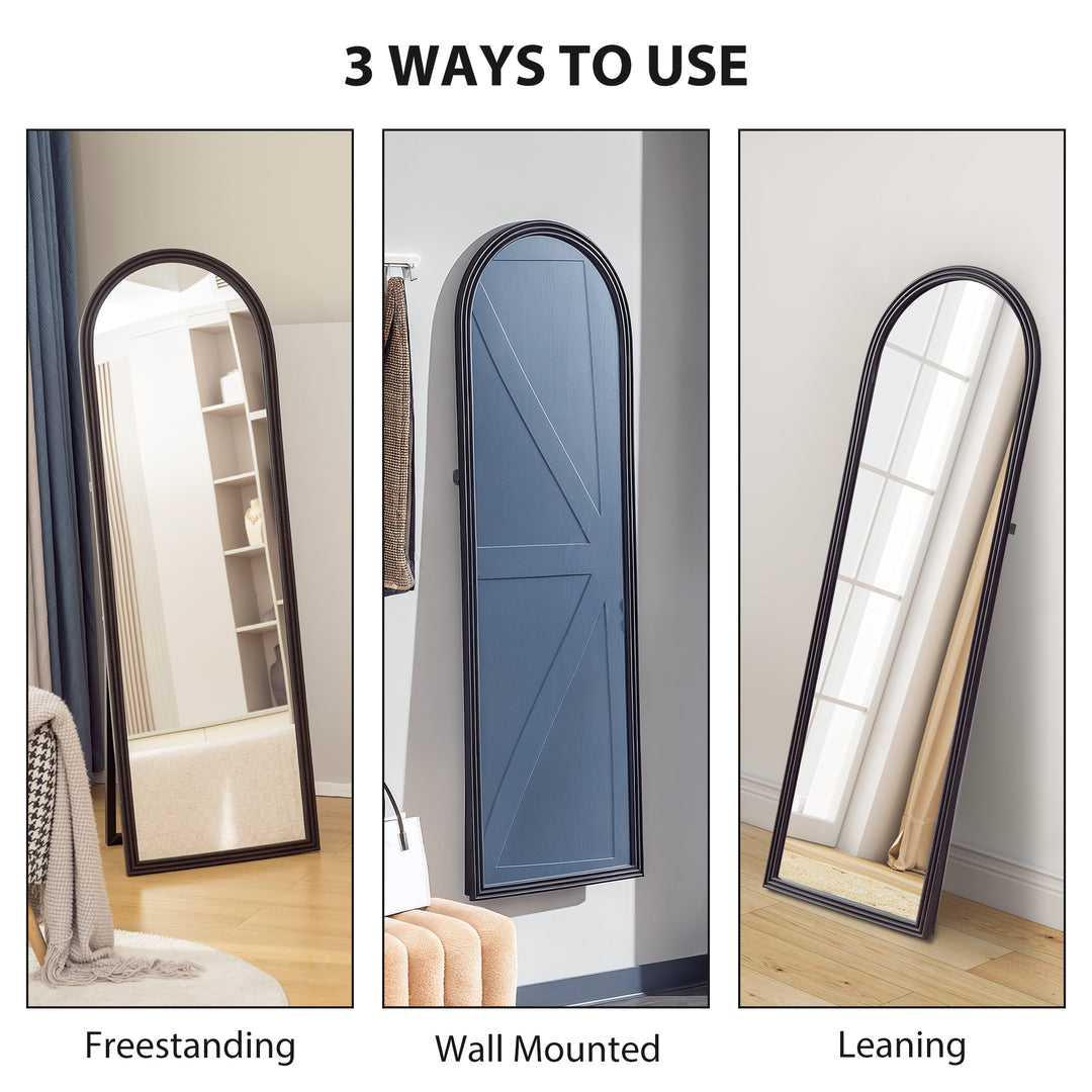 HOMCOM 64" x 21" Full Length Mirror, Free Standing, Leaning or Wall, Arched Full Body Mirror with Faux Stone Frame, Beige