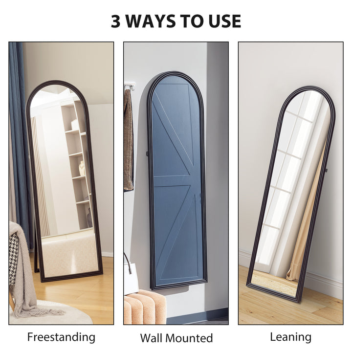 HOMCOM 64" x 21" Full Length Mirror, Free Standing, Leaning or Wall, Arched Full Body Mirror with Faux Stone Frame, Beige