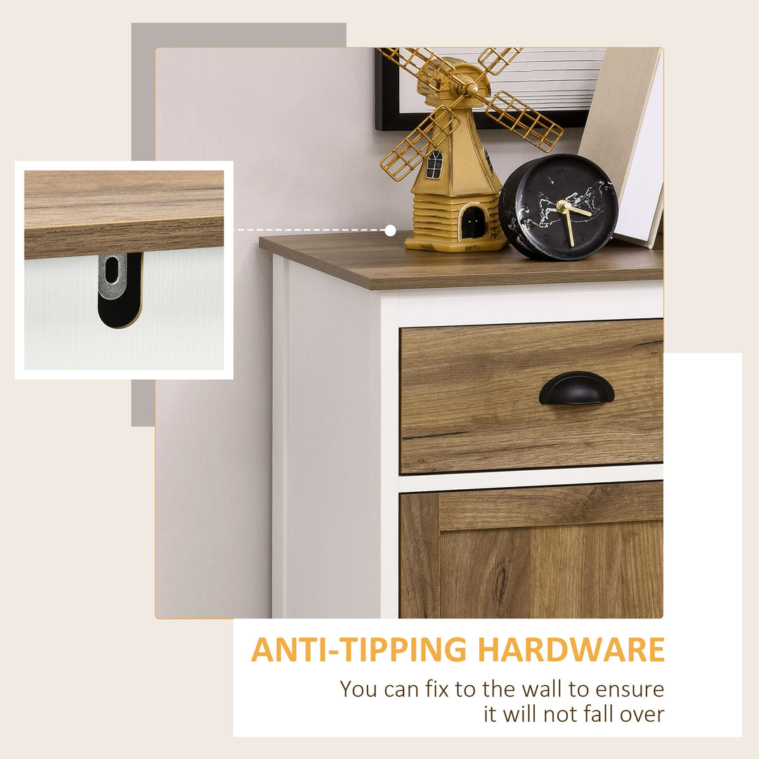 HOMCOM Farmhouse Sideboard, Storage Cabinet with Drawer and 2 Doors for Kitchen, Living room, Distressed Wood Grain