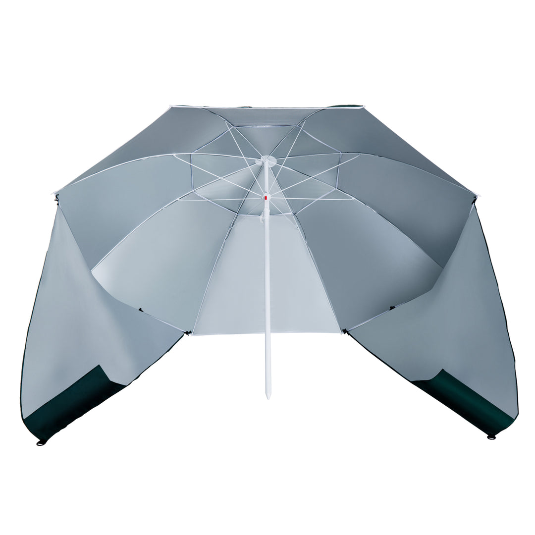 Outsunny 7.5FT 2-in-1 Umbrella Shelter with Carry Bag, Beach Sport Umbrella with Silver Coated UPF50+ UV Protection Dark Green