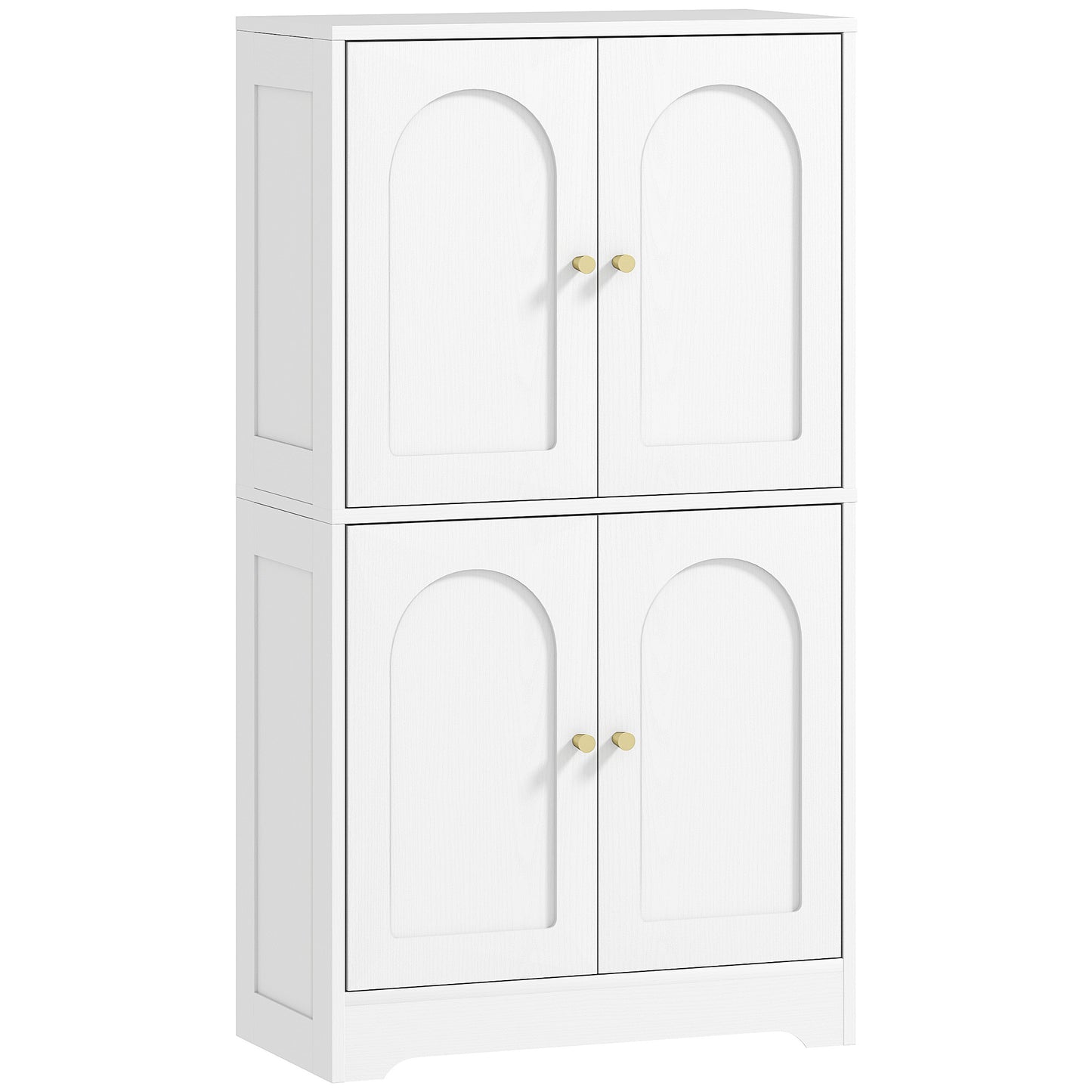 HOMCOM 43" Kitchen Pantry Cabinet, Freestanding Modern Storage Cabinet with 4 Arched Doors and 2 Adjustable Shelves, White