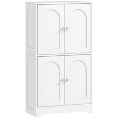 HOMCOM 43" Kitchen Pantry Cabinet, Freestanding Modern Storage Cabinet with 4 Arched Doors and 2 Adjustable Shelves, White
