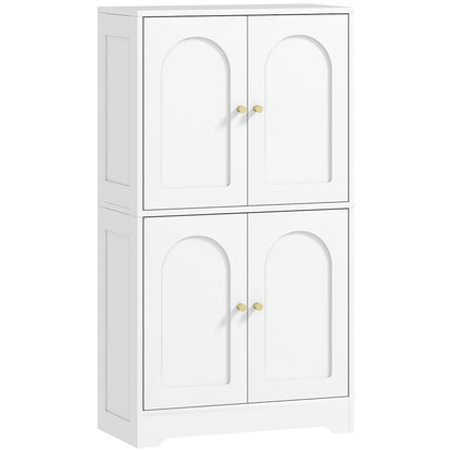 HOMCOM 43" Kitchen Pantry Cabinet, Freestanding Modern Storage Cabinet with 4 Arched Doors and 2 Adjustable Shelves, White