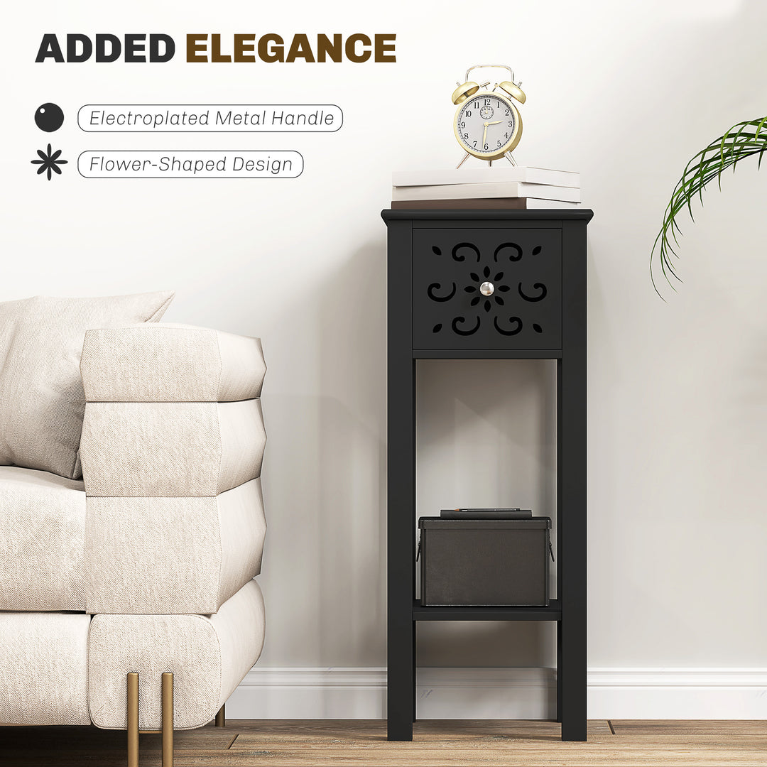 HOMCOM Nightstand Set of 2 with Drawer and Open Storage Shelf White