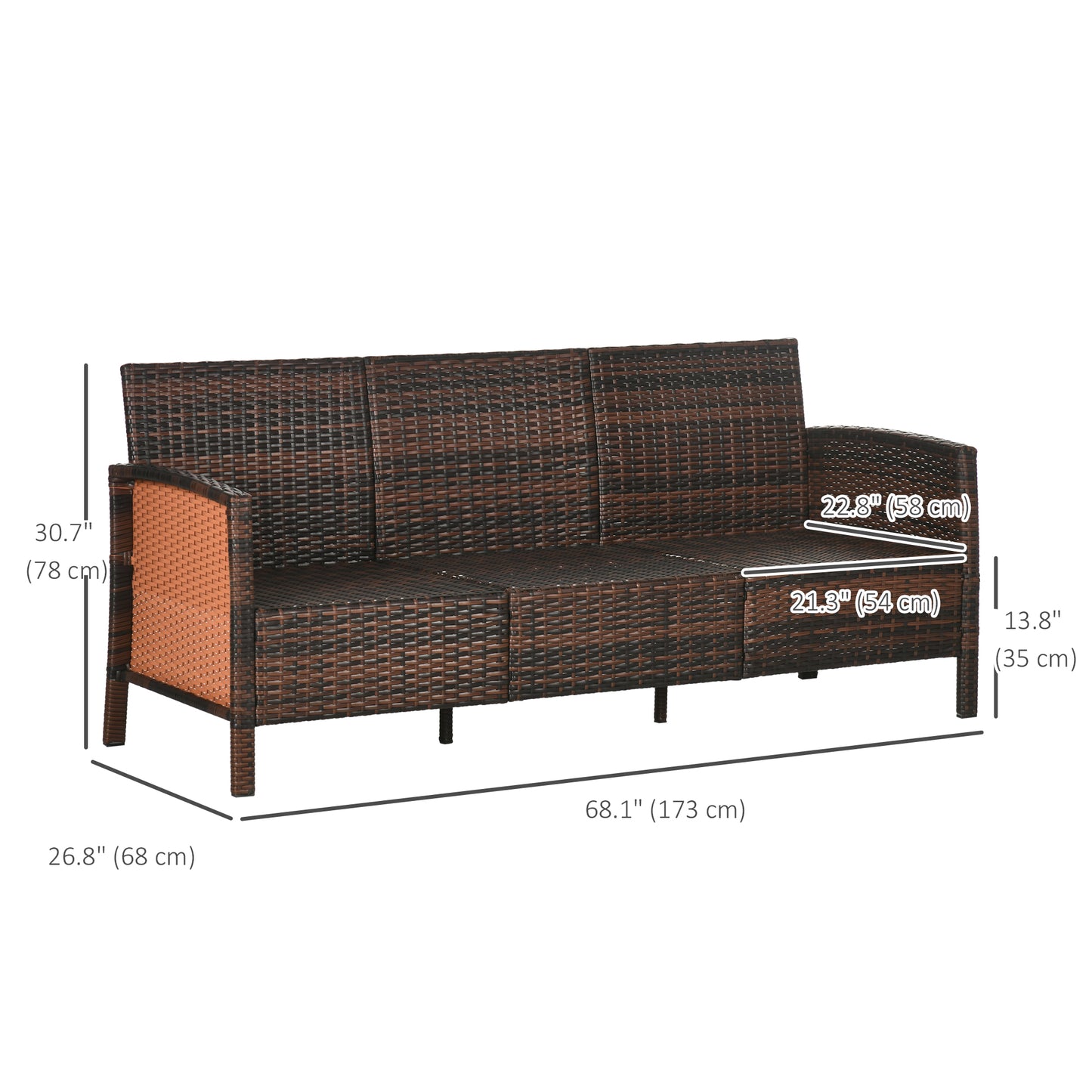 Outsunny 3-Seater Wicker Sofa, PE Rattan Outdoor Couch Conversation Furniture with Removable Cushions for Patio, Garden, Grey