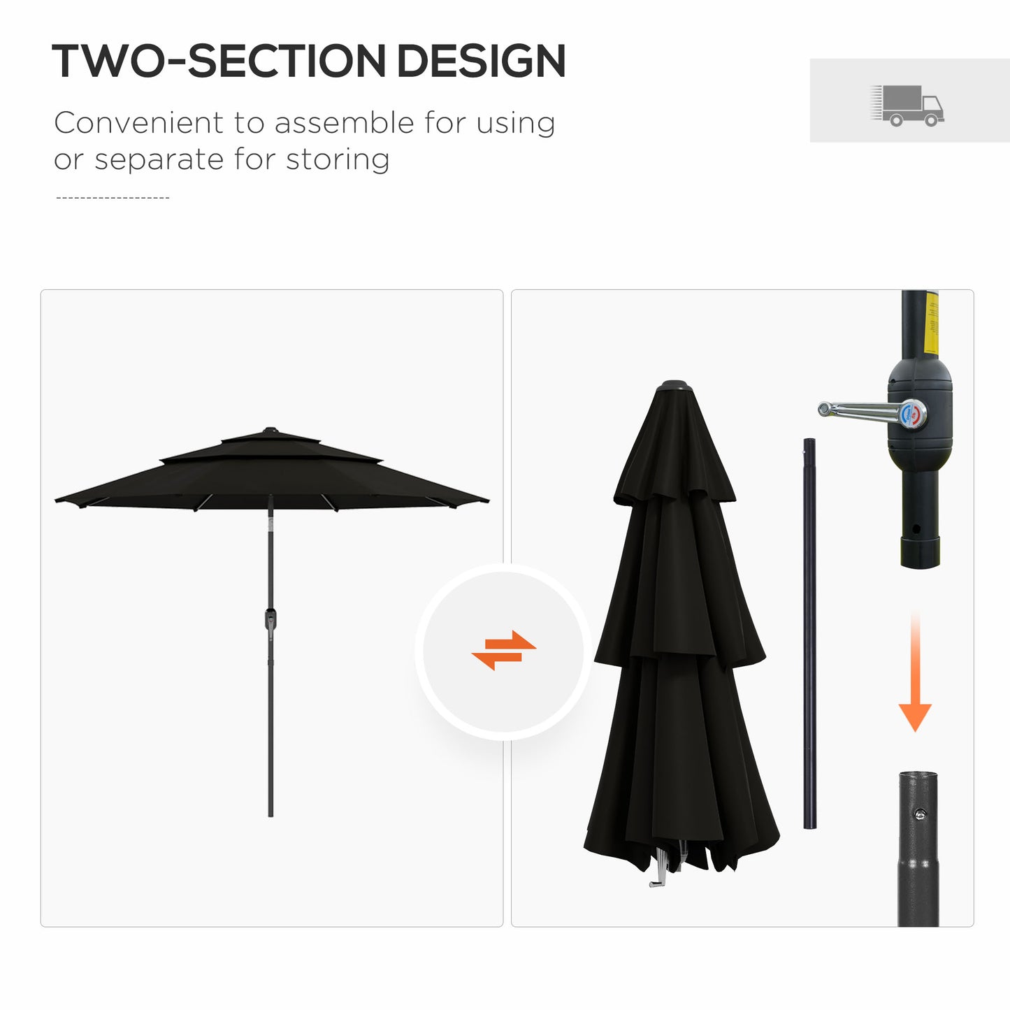 Outsunny 9FT 3 Tiers Patio Umbrella Outdoor Market Umbrella with Crank, Push Button Tilt for Deck, Backyard and Lawn, Sky Blue