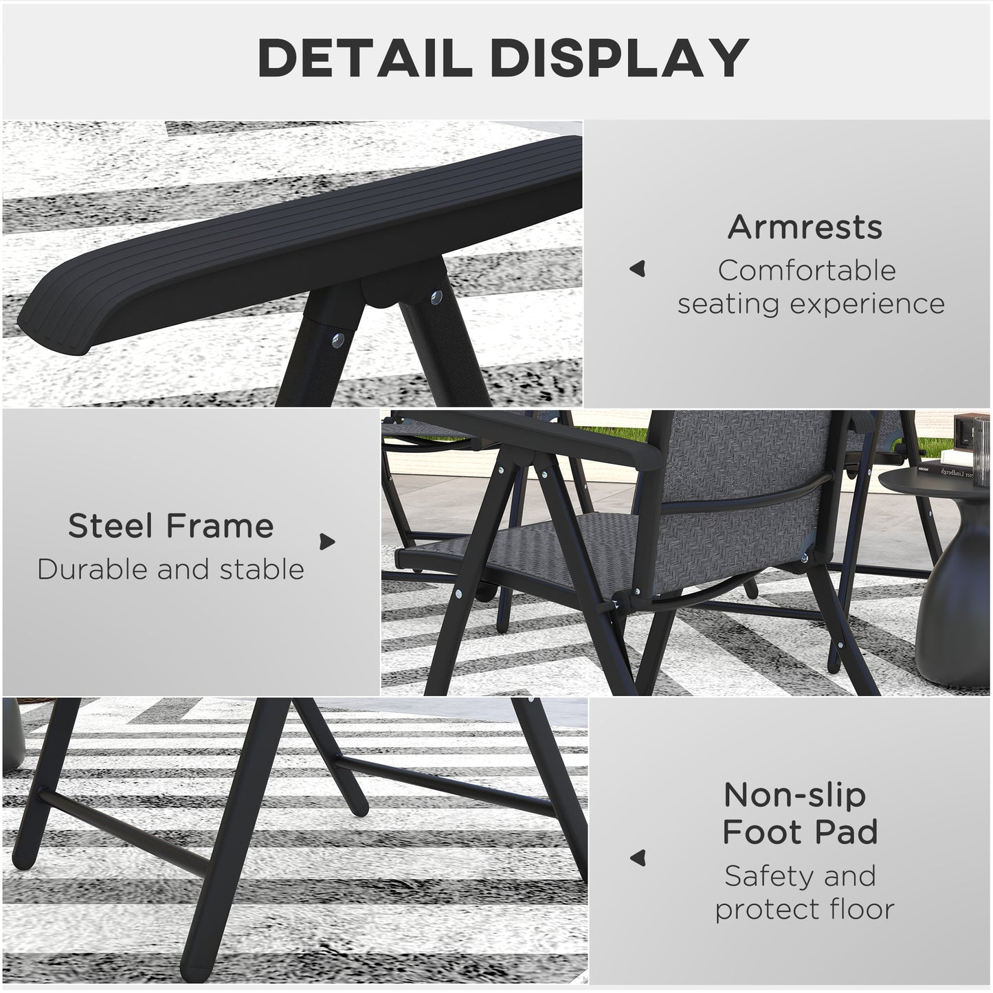 Outsunny 2PCs Outdoor Wicker Folding Chairs with Adjustable Backrest, Grey