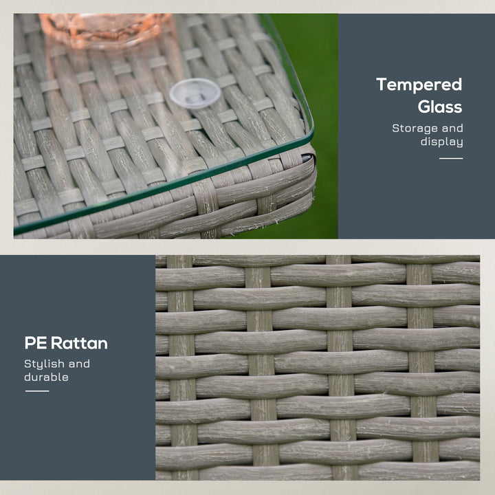 Outsunny 3 Pieces Wicker Patio Furniture Set, Rattan Bistro Set with Glass Top Coffee Table and Cushions, Outdoor Conversation Set for Garden, Porch, Balcony, Grey