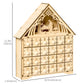 HOMCOM Wooden Christmas Advent Calendar, Lighted 24 Days Xmas Calendar House, Christmas Table Decoration with Countdown Drawers, Bible Characters, Battery Operated, Natural
