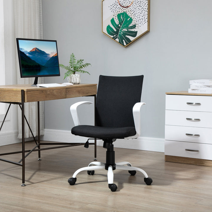 Vinsetto Linen Mid Back Office Chair With Tilt Function, Swivel Computer Chair, Charcoal Grey