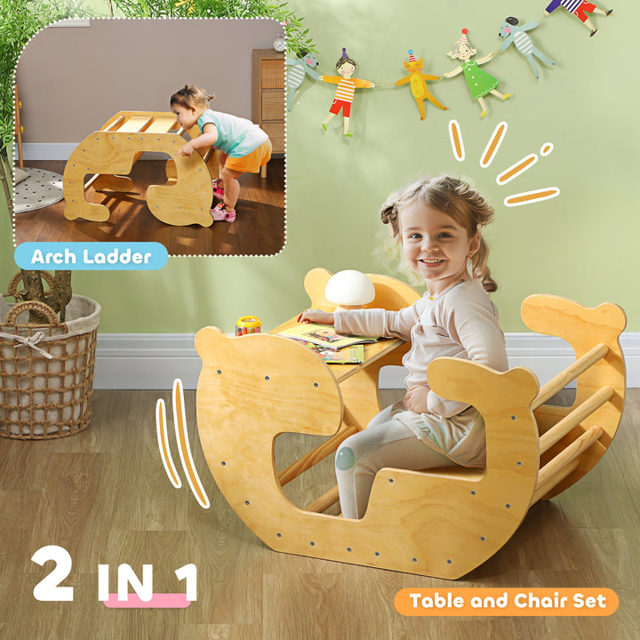 Qaba 2 in 1 Wooden Arch Ladder Baby Rocker for Toddlers 18-48 Months