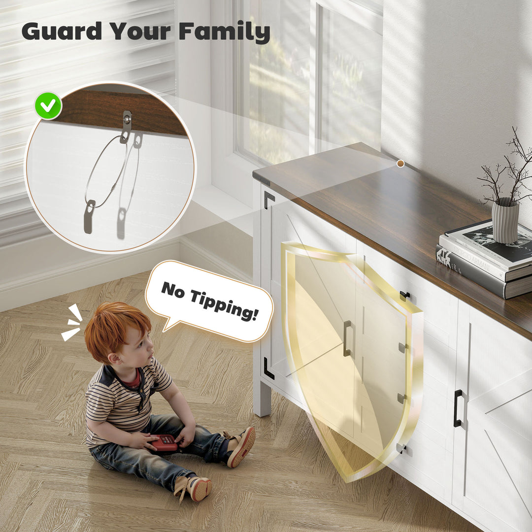 HOMCOM 59" Buffet Cabinet, Farmhouse Sideboard with Thick Top, 2 Barn Doors, 4 Drawers and 2 Adjustable Shelves, White