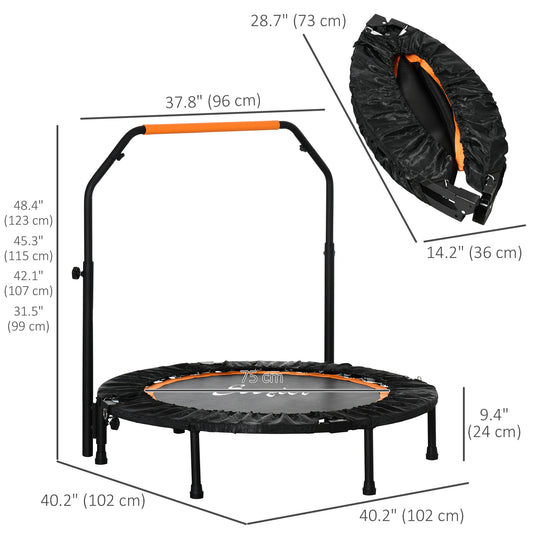 Soozier 40" Foldable Mini Fitness Trampoline, with Adjustable Foam Handle, Orange