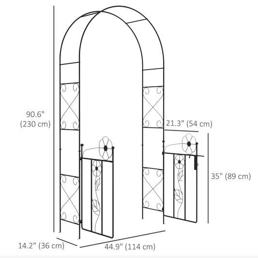 Outsunny 7.5FT Metal Garden Arbour with Double Gate, Arch Trellis for Climbing Vine Plants, Outdoor Wedding, Decoration, Black