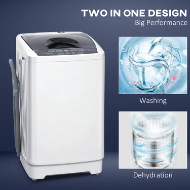HOMCOM Compact Washer, Portable Washing Machine, Full Automatic Washer with 8 Programs and 6 Water Levels, White