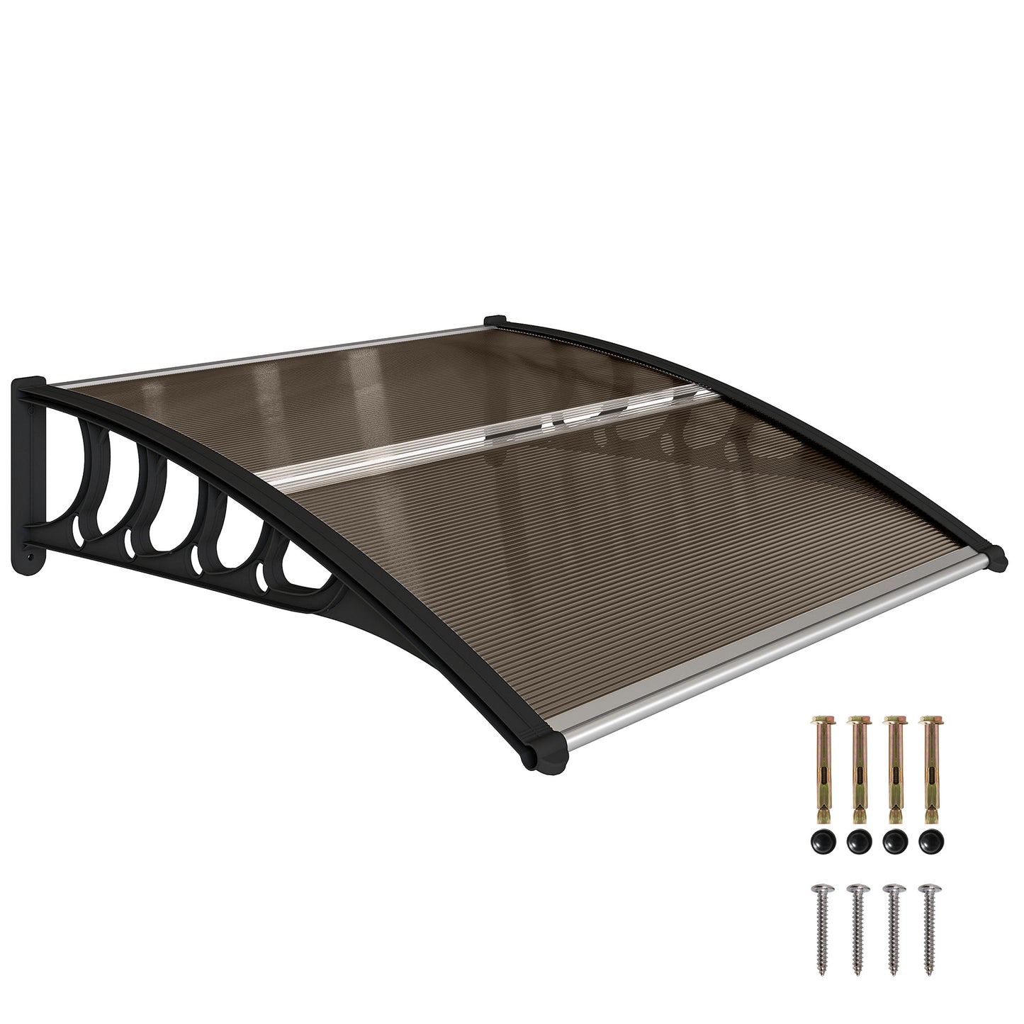 Outsunny Window Awning Door Canopy, Polycarbonate Front Door Outdoor Patio Cover, Sun Shelter, Hollow Sheet for UV, Rain, Snow and Sunlight Protection, Brown, 40" x 80"