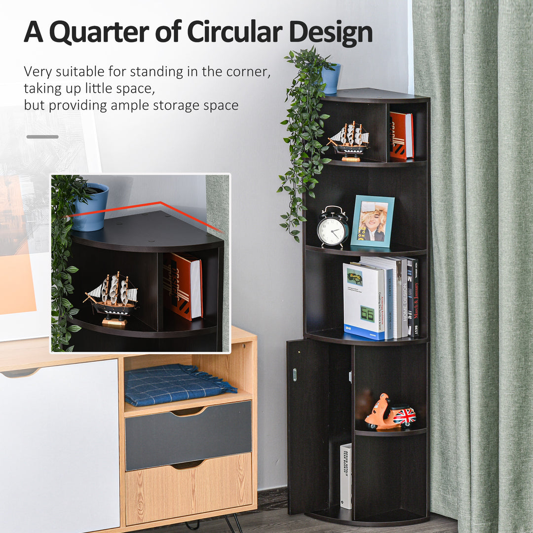 HOMCOM 5-Tier Corner Bookcase, Storage Bookshelf, Freestanding Display Shelves with Open Compartments and Cabinet for Home Office, Living Room, Study, White