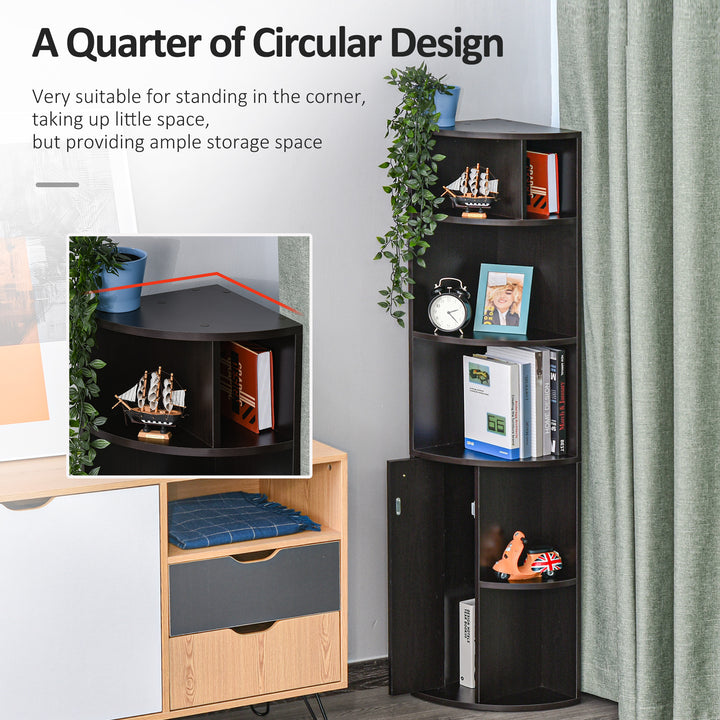 HOMCOM 5-Tier Corner Bookcase, Storage Bookshelf, Freestanding Display Shelves with Open Compartments and Cabinet for Home Office, Living Room, Study, White