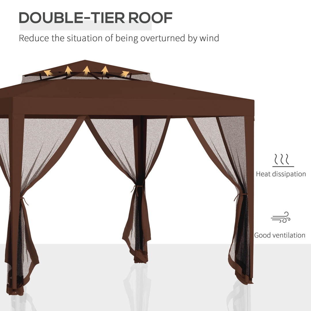 Outsunny 10' x 10' Outdoor Canopy Tent Party Tent with Mesh Netting and Double Tier Roof for Backyard, Garden, Patio, Light Grey