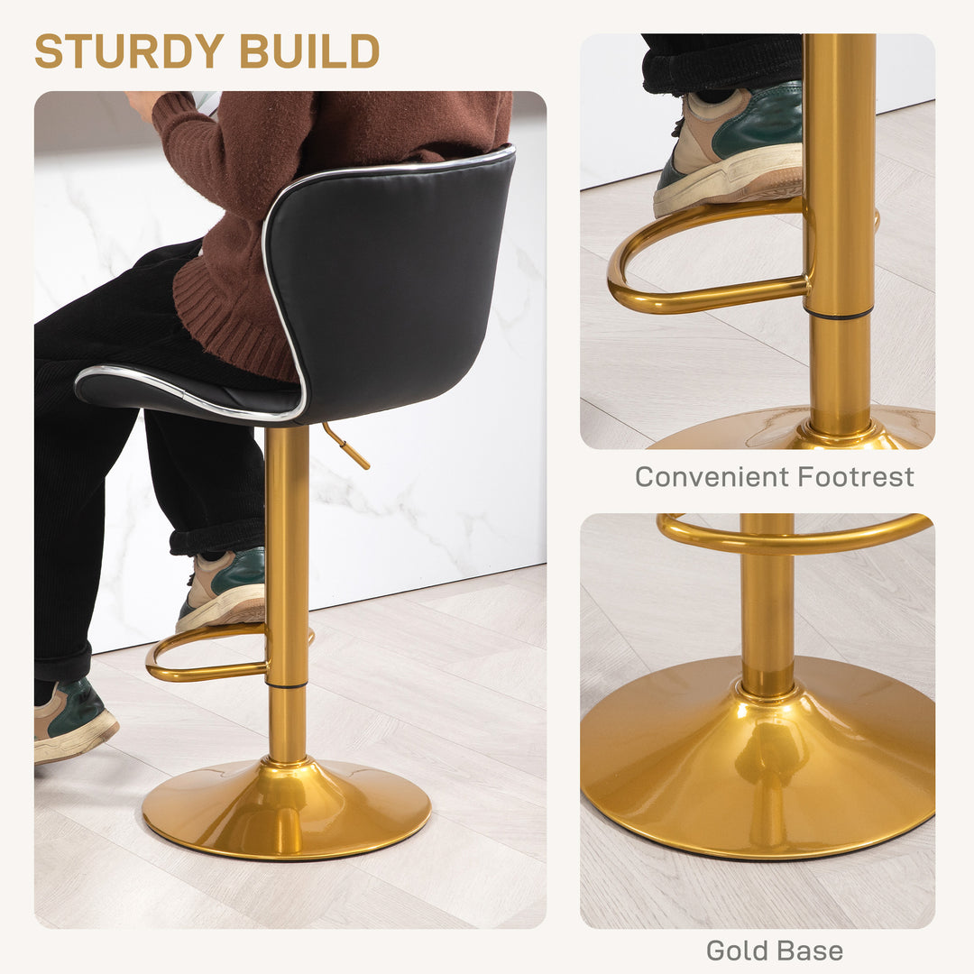 HOMCOM Counter Height Bar Stools Set of 2, Adjustable Height Bar Chairs with Swivel Seat, PU Leather Upholstery