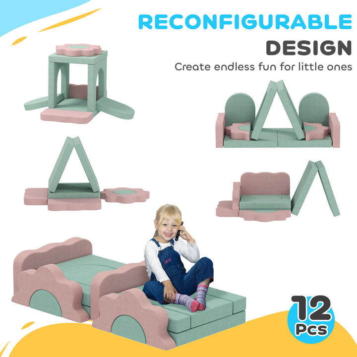 Qaba 12-Piece Climbing Toys for Toddlers with Ball Pit (Balls not Included), Indoor Climb and Crawl Activity Play Set, Grey