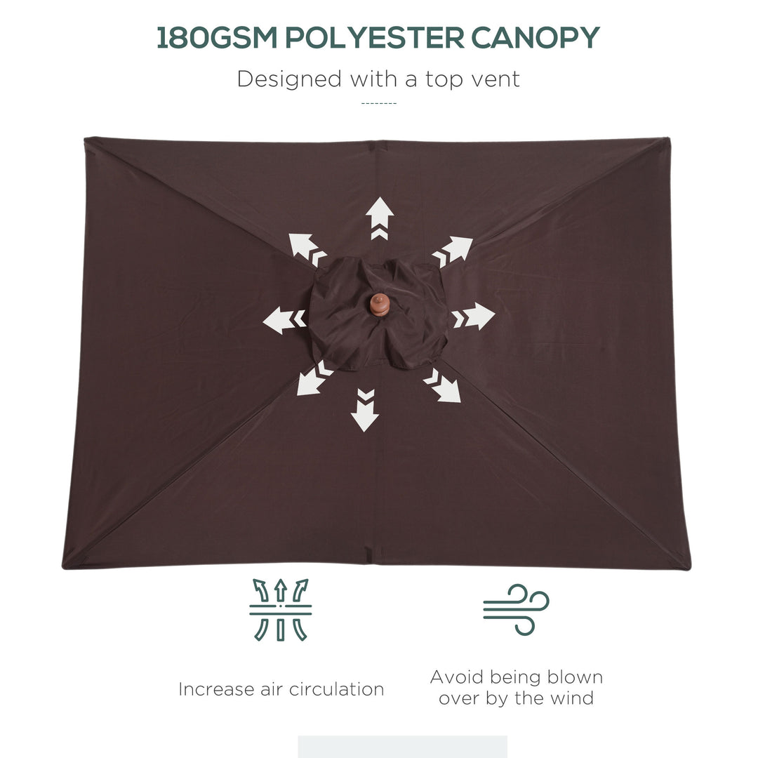 Outsunny 6.6x5ft Square Market Parasol, Wooden Patio Umbrella with Tilt Mechanism and 6 Bamboo Ribs, Garden Sunshade, Wine Red