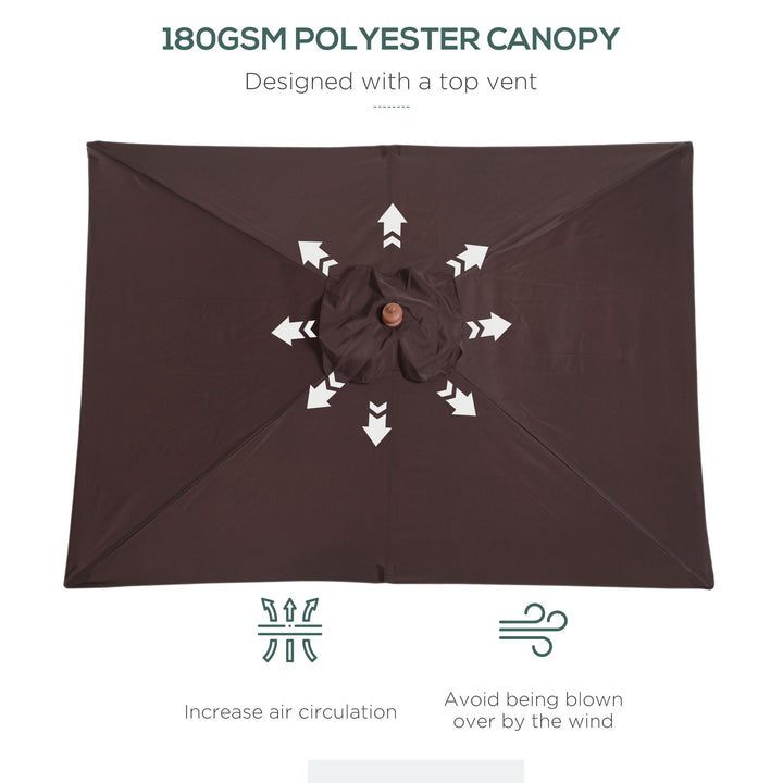 Outsunny 6.6x5ft Square Market Parasol, Wooden Patio Umbrella with Tilt Mechanism and 6 Bamboo Ribs, Garden Sunshade, Wine Red